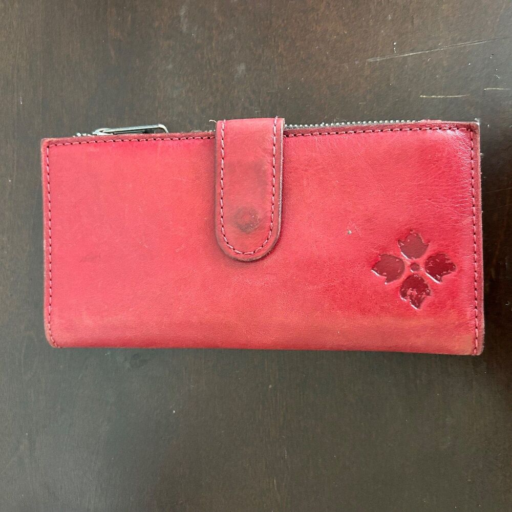 Patricia Nash Red Leather Bifold Clutch Wallet Womens Snap Tab Zip Organizer Log